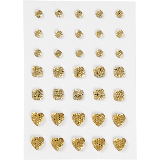 [CR24378] Pierres de Strass rond carré coeur, or dim:6+8+10mm, 35 pc