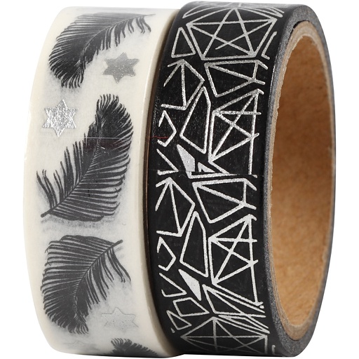 [CR24772] Ruban adhésif Washi Tape, plumes et motifs - film, L : 15 mm, 2x4 m/ 1 Pq.