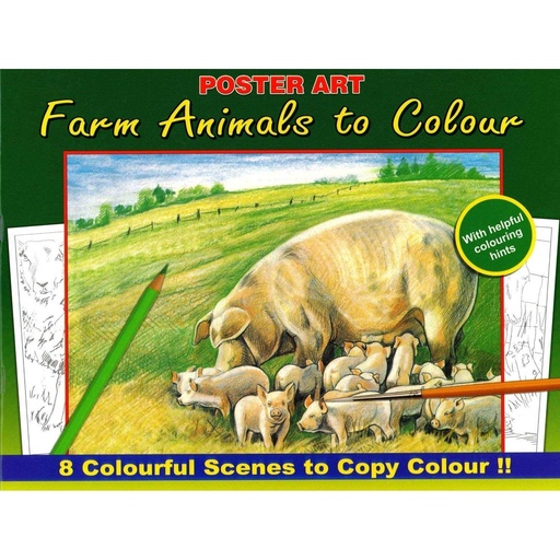 [WF1020#02] Kleurboek 30x23 cm, 8 in te kleuren prenten, "Farm  Animals"