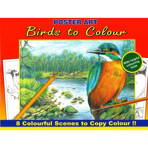 [WF1020#06] Kleurboek 30x23 cm, 8 in te kleuren prenten, "Birds"
