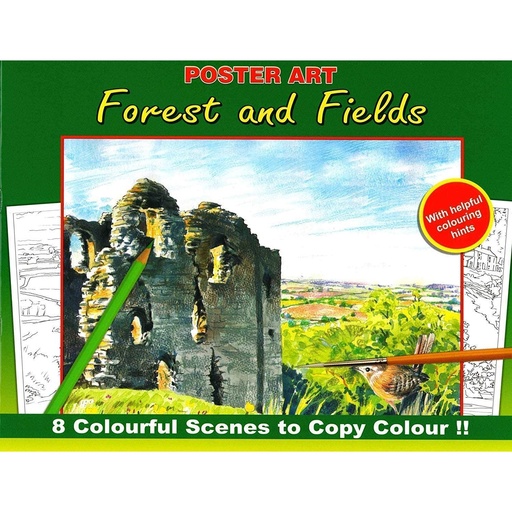 [WF1020#11] Kleurboek 30x23 cm, 8 in te kleuren prenten, "Forest and fields"
