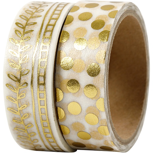 [CR24796] Ruban adhésif Washi Tape, raies et points - film, L: 15 mm, or, 2x4 m/ 1 Pq.