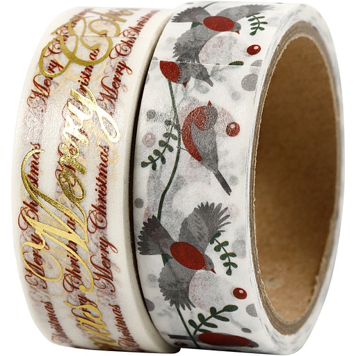 [CR24797] Masking Tape, Merry Christmas en vogels - folie, B: 15 mm, 2x4 m/ 1 doos