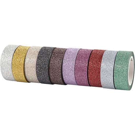 [CR25224] Glitter tape, B: 15 mm, diverse kleuren, 10x6 m/ 1 doos
