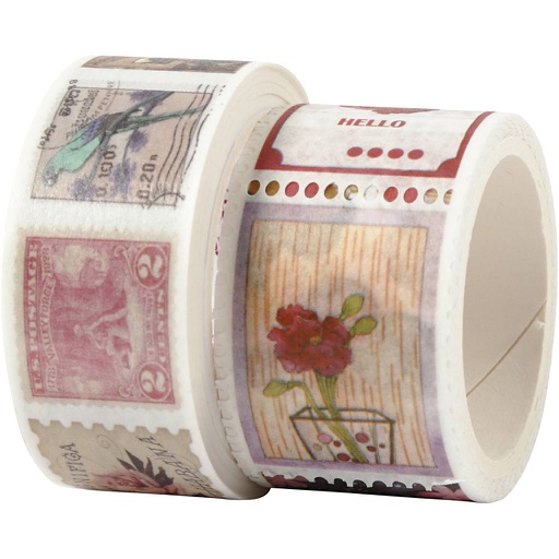 [CR25244] Ruban adhésif Washi Tape, Motif tampon et fleur, L: 3+5 m, L: 20+25 mm, 2 rouleau/ 1 Pq.