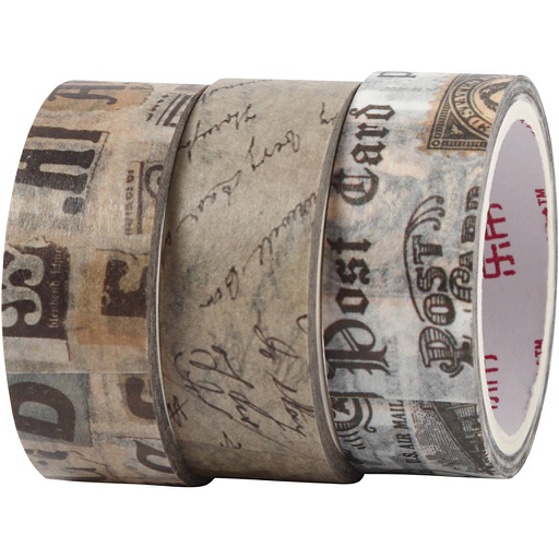 [CR25245] Ruban adhésif Washi Tape, Lettre de correspondance, L: 5 m, L: 15 mm, 3 rouleau/ 1 Pq.