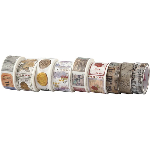[CR25246] Ruban adhésif Washi Tape, L: 3+5 m, L: 15+25 mm, 9 rouleau/ 1 Pq.