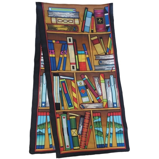 [GS180#PW121] ECHARPE LONGUE 100% SOIE SERTI NOIR 180 X 43 CM BIBLIO