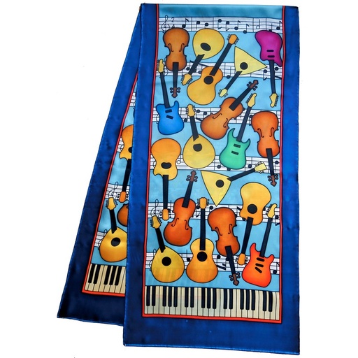 [GS180#PW127] ECHARPE LONGUE 100% SOIE SERTI NOIR 180 X 43 CM MUSIC