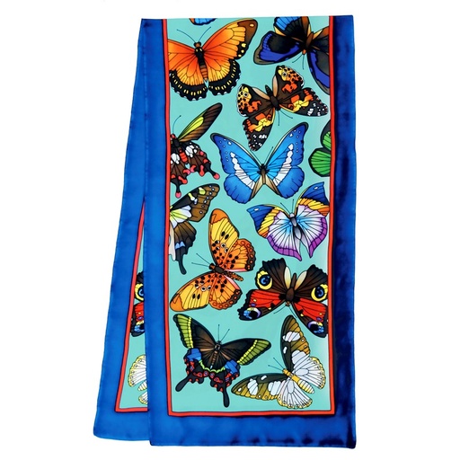 [GS180#PW142] ECHARPE LONGUE 100% SOIE SERTI NOIR 180 X 43 CM MARIPOSA