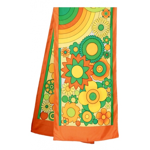 [GS180#VP005] ECHARPE LONGUE 100% SOIE SERTI NOIR 180 X 43 CM FLOWER POWER