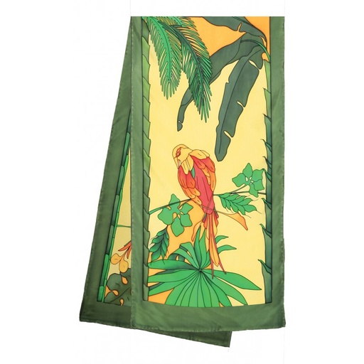 [GS180#VP007] ECHARPE LONGUE 100% SOIE SERTI NOIR 180 X 43 CM JUNGLE
