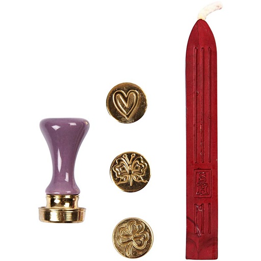 [CR27022] Kit à cacheter, coeur, papillon, trèfle ou tarte, d: 18 mm, 1 set