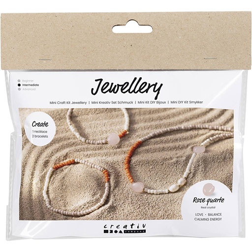 [CR977689] Mini Hobbyset Sieraden, Rozenkwarts ketting en armband, 1 doos