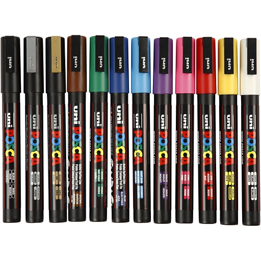 [CR274900] Posca Marker, afm PC-3M, lijndikte 0,9-1,3 mm, fijn, diverse kleuren, 12 stuk/ 1 doos