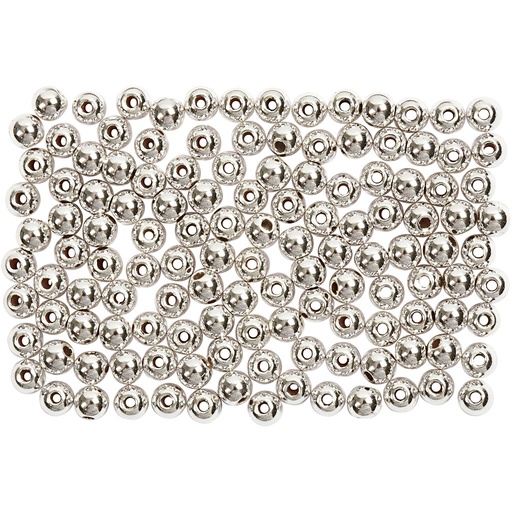 [R1600022] Perles rondes en plastique argent 3 mm ø, sac à 125 pces.