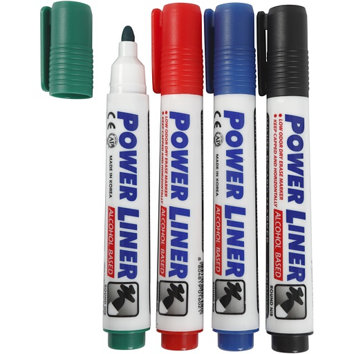 [CR28250] Whiteboard stiften, lijndikte 4 mm, zwart, blauw, groen, rood, 4 stuk/ 1 doos