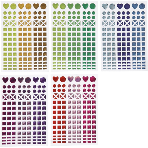 [CR28253] Autocollants mosaïques, d 8-14 mm, feuille 11x16,5 cm, ass. de couleurs, 10 flles/ 1 Pq.