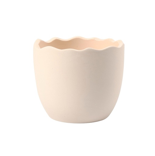 [CR506470] Cache-pot à bord ondulé blanc, H 6,3cm, Diam 7,5cm