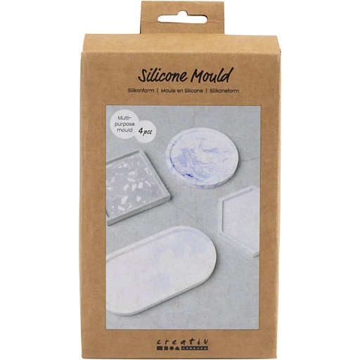 [CR371201] Siliconen Vorm, Vierkant, cirkel, zeskant en ovaal, H: 1-1,5 cm, d 9-11,2 cm, 1x4stuk/ 1 doos