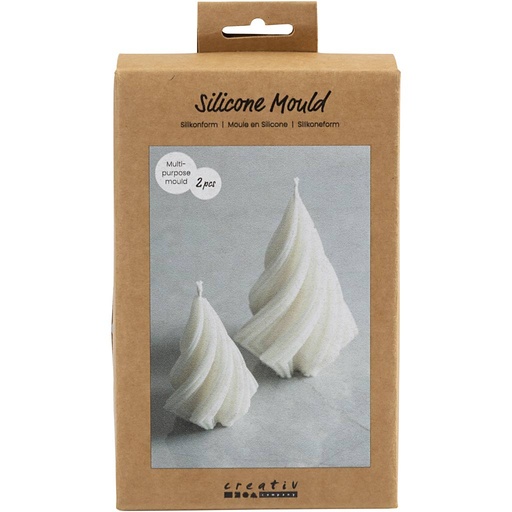 [CR371190] Moule en Silicone, Sapin de Noël, H : 8+11 cm, d 5+7 cm, 2 pièces/ 1 Pq.