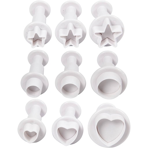 [CR782879] Emporte-Pièces avec Tampon, étoile, cercle, cœur, d 1,1-3, blanc, 9 pièces/ 1 Pq.