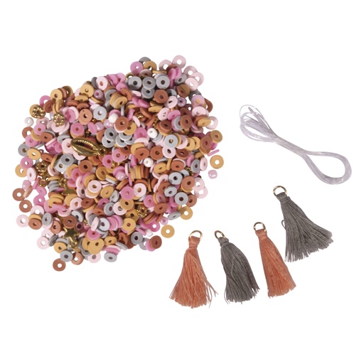 [R15403#258] Heishi kralen set van polymeerklei, rose, Mix glaskralen,kwasten, draden, ZB-doos