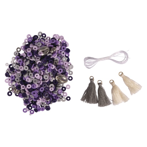 [R15403#312] Heishi kralen set van polymeerklei, lavendel, Mix glaskralen,kwasten, draden, ZB-doos