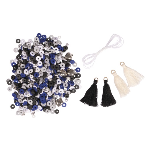 [R15403#372] Heishi kralen set van polymeerklei, jeans-blauw, Mix glaskralen,kwasten, draden, ZB-doos