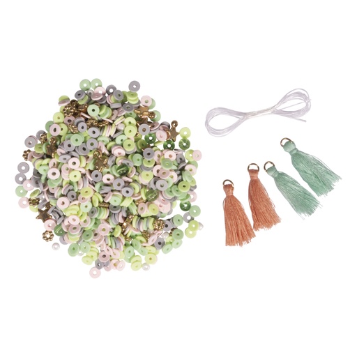 [R15403#423] Heishi kralen set van polymeerklei, oriëntgroen, Mix glaskralen,kwasten, draden, ZB-doos