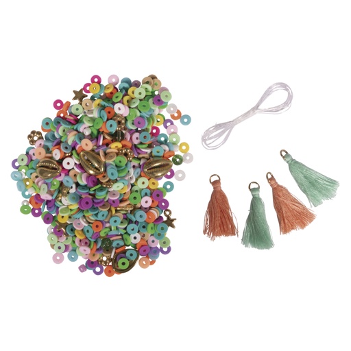 [R15403#990] Heishi kralen set van polymeerklei, regenboog, Mix glaskralen,kwasten, draden, ZB-doos