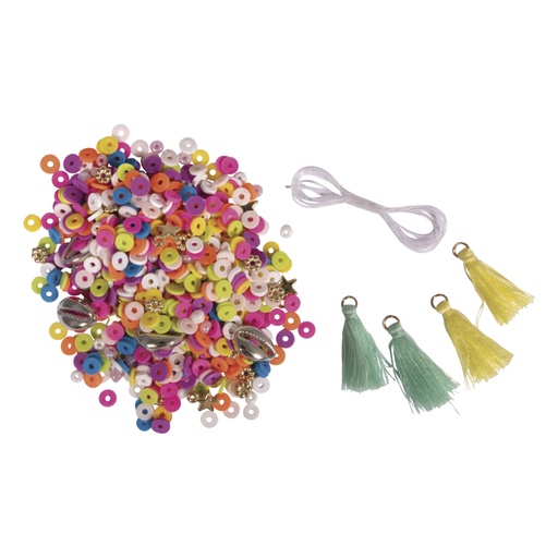 [R15403#999] Heishi kralen set van polymeerklei, bont, Mix glaskralen,kwasten, draden, ZB-doos