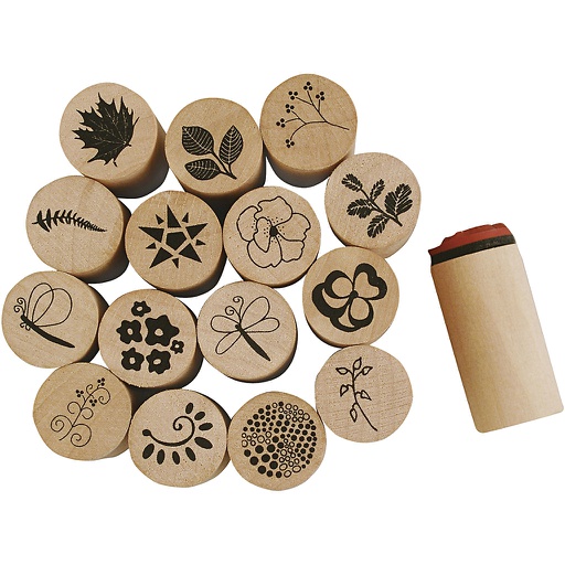 [CR28578] Tampon Timbres Deco Art, Fleurs et feuilles, H : 26 mm, d 20 mm, 15 pièces/ 1 Pq.