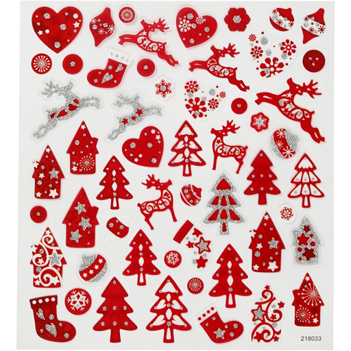 [CR289591] Fancy glitter stickers, rode en witte kerst, 15x16,5 cm, 1 vel