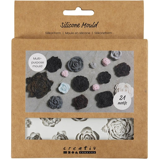 [CR371240] Moule en silicone, Roses, H : 0,5-1 cm, L : 0,8-4 cm, 1 pièce