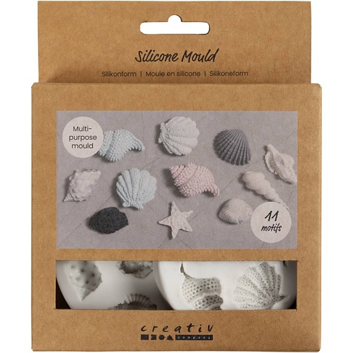 [CR37192] Siliconen vormen, Zeester, grote zeeschelp, schelp, H: 0,3-1 cm, L: 1,3-3,3 cm, 2stuk/ 1 doos
