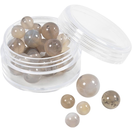 [CR632022] Kralen van agaat, d 6+8+10 mm, gatgrootte 0,9-1 mm, transparant grijs, 28 stuk/ 1 doos