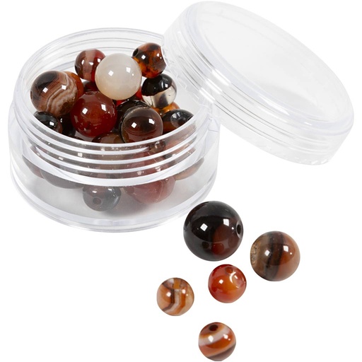 [CR632023] Perles de pierres d'agate, d 6+8+10 mm, diamètre intérieur 0,9-1 mm, brun foncé, 28 pièces/ 1 Pq.