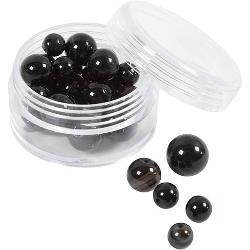 [CR632024] Kralen van agaat, d 6+8+10 mm, gatgrootte 0,9-1 mm, zwart, 28 stuk/ 1 doos