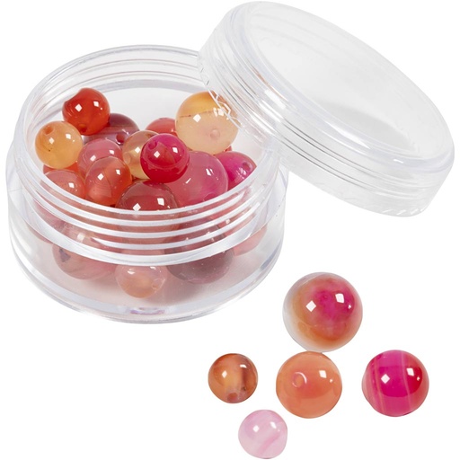 [CR632025] Kralen van agaat, d 6+8+10 mm, gatgrootte 0,9-1 mm, beige, roze, 28 stuk/ 1 doos