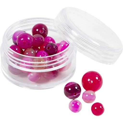 [CR632026] Perles de pierres d'agate, d 6+8+10 mm, diamètre intérieur 0,9-1 mm, rose, 28 pièces/ 1 Pq.
