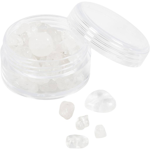 [CR632030] Kristallen kralen, Helder kwarts, d 7-12 mm, gatgrootte 1 mm, transparentkleuren, 63 stuk/ 1 doos