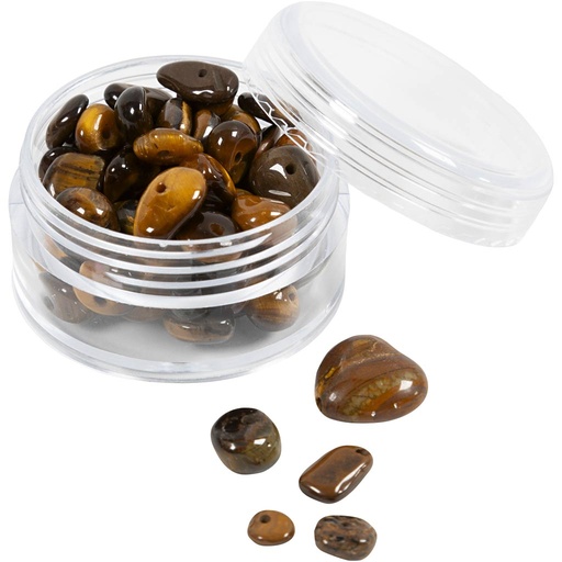 [CR632041] Kristallen kralen, Tijgeroog, d 7-12 mm, gatgrootte 1 mm, bruin, 63 stuk/ 1 doos