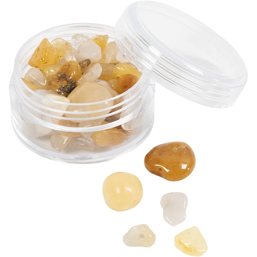 [CR632050] Kristallen kralen, Honingcalciet, d 7-12 mm, gatgrootte 1 mm, lichtgeel, 63stuk/ 1 doos