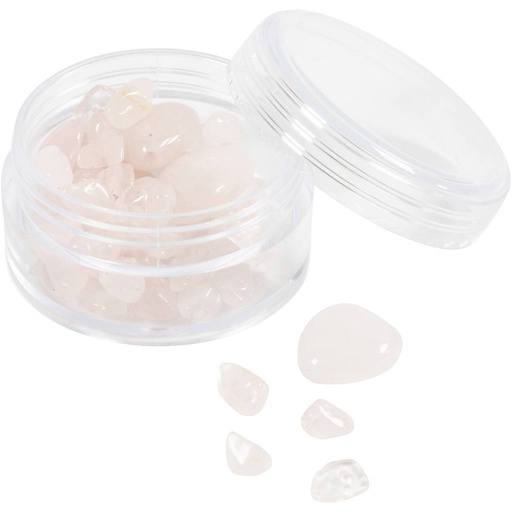 [CR632060] Kristallen kralen, Rozenkwarts, d 7-12 mm, gatgrootte 1 mm, roze, 63stuk/ 1 doos