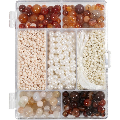 [CR977792] Creatieve Box Sieraden, Agaten, afm 2,6-10 mm, gatgrootte 0,8-1,8 mm, ca. 1480 stuk, diverse kleuren, 1 doos