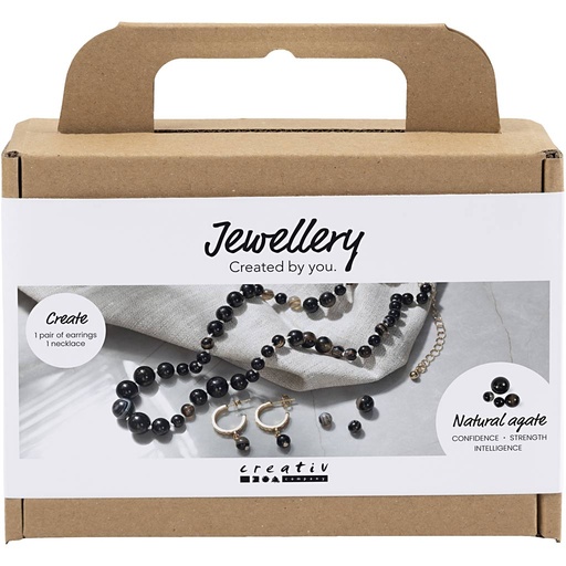 [CR977799] Mini Kit DIY Bijoux, Collier et boucles d’oreilles, noir, blanc, 1 Pq.