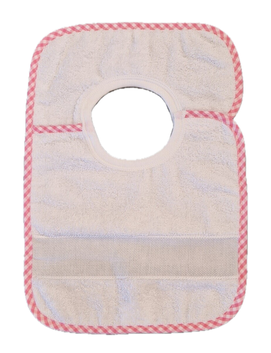 [B12270SLK#02] Bavoir avec velcro galon aida 28x40cm, Blanc-Roze