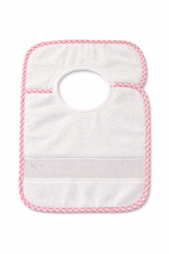 [B12270SLK#02] Slabbetje met klittenband en aidarand 28x40 cm, Wit-Roze