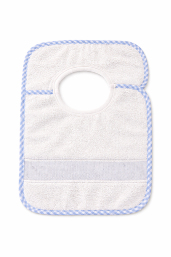 [B12270SLK#03] Bavoir avec velcro galon aida 28x40cm, Blanc-Bleu Clair
